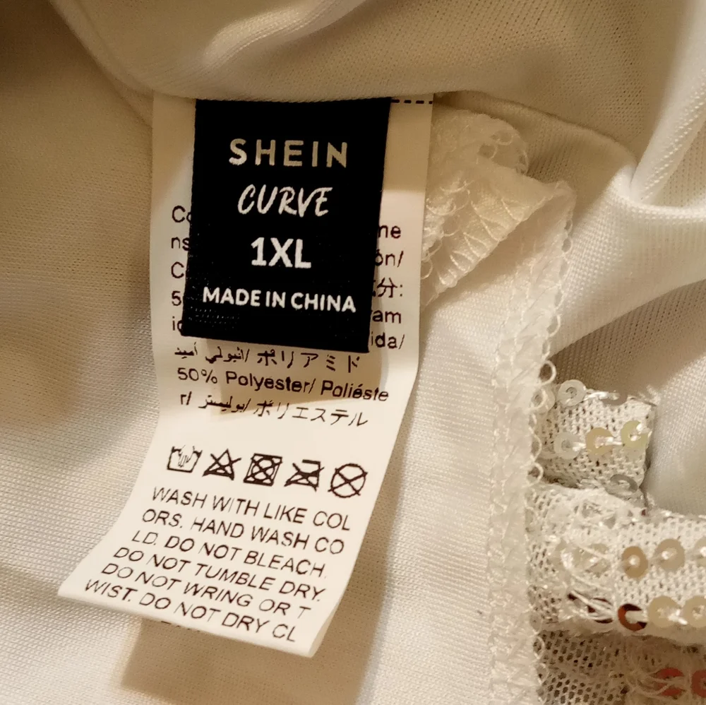 Shein Curve Silver Sequin Overlap Collar Peplum Hem Cami Top Sz XL - Picture 2 of 9